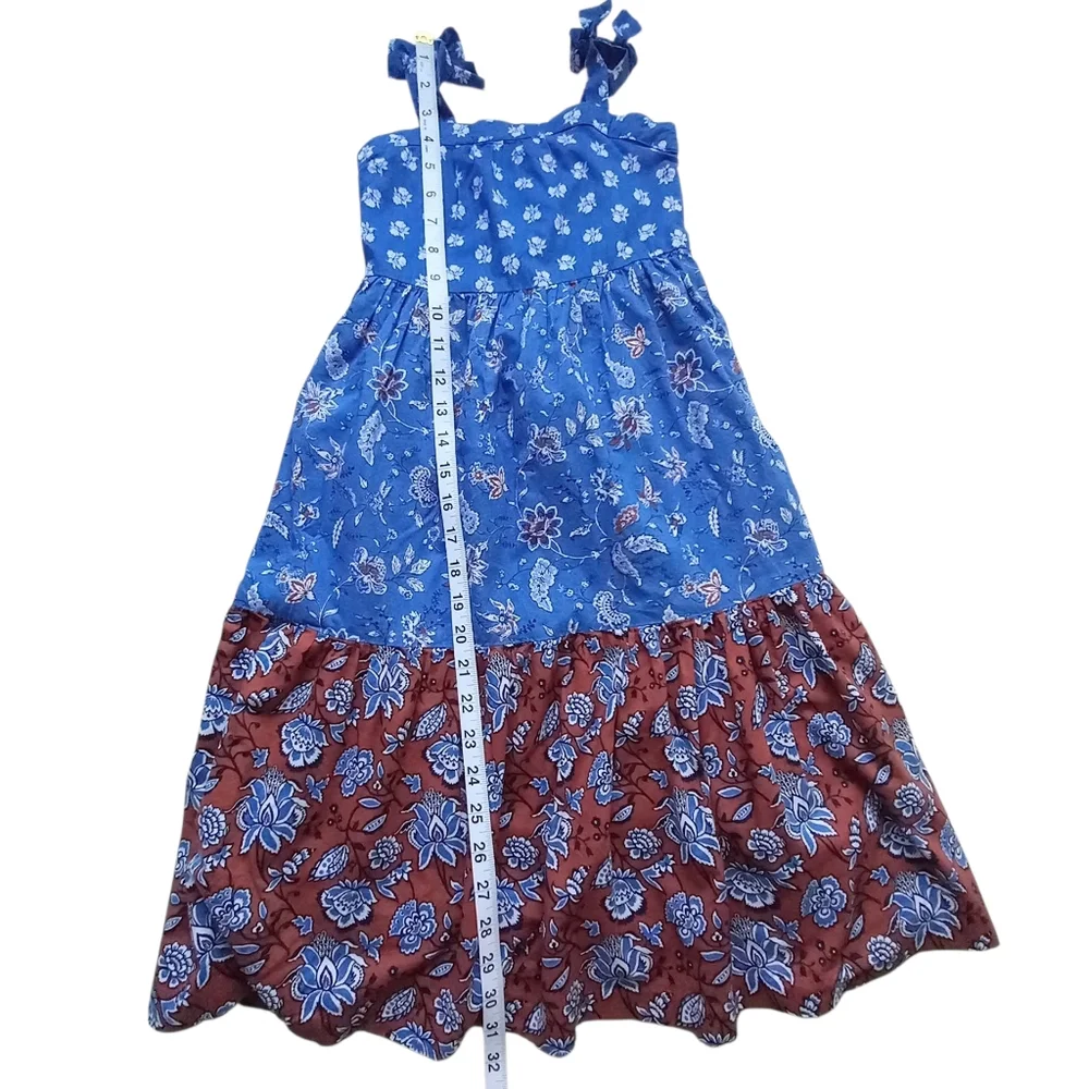 Janie And Jack Mixed Paisley Floral Maxi Dress Size 5 Blue Brown Tiered Summer - Picture 11 of 14